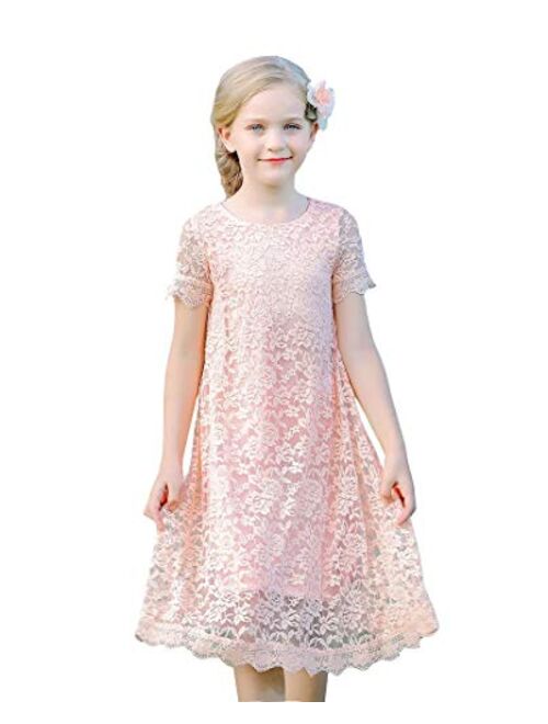 Bow Dream Short Lace Flower Girl Dress with Illusion Sleeves