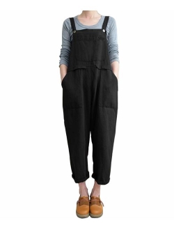 Aedvoouer Women's Baggy Plus Size Overalls Cotton Linen Jumpsuits Wide Leg Harem Pants Casual Rompers