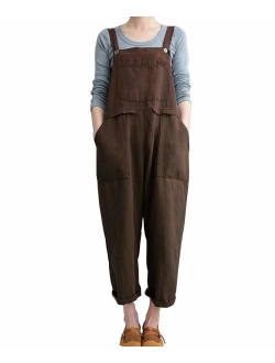 Aedvoouer Women's Baggy Plus Size Overalls Cotton Linen Jumpsuits Wide Leg Harem Pants Casual Rompers