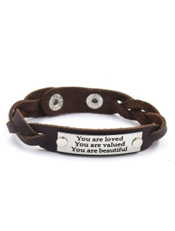 YOYONY Men's/Women's Inspirational Message Braided Leather Bracelets/Bangles for Sports.