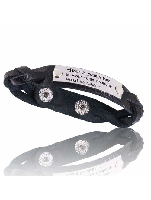 YOYONY Men's/Women's Inspirational Message Braided Leather Bracelets/Bangles for Sports.