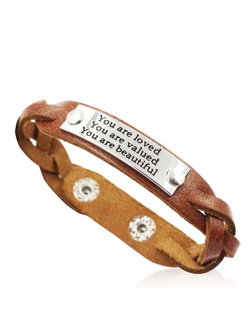 YOYONY Men's/Women's Inspirational Message Braided Leather Bracelets/Bangles for Sports.