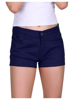 HDE Women's Solid Color Ultra Stretch Fitted Low Rise Moleton Denim Booty Shorts