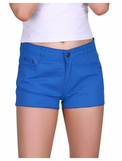 HDE Women's Solid Color Ultra Stretch Fitted Low Rise Moleton Denim Booty Shorts