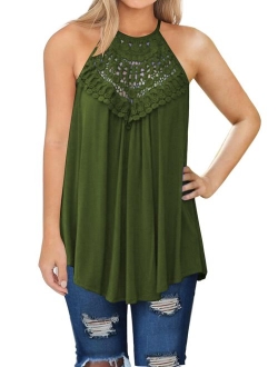 MIHOLL Womens Summer Casual Sleeveless Tops Lace Flowy Loose Shirts Tank Tops