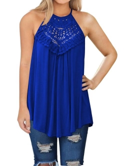 MIHOLL Womens Summer Casual Sleeveless Tops Lace Flowy Loose Shirts Tank Tops