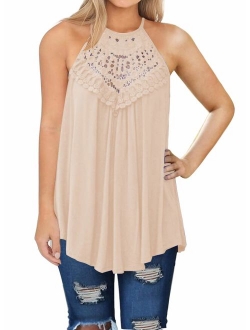 MIHOLL Womens Summer Casual Sleeveless Tops Lace Flowy Loose Shirts Tank Tops