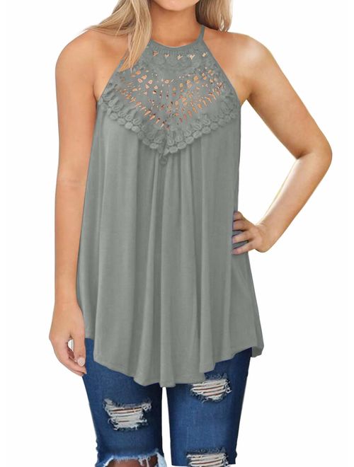 MIHOLL Womens Summer Casual Sleeveless Tops Lace Flowy Loose Shirts Tank Tops