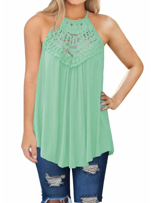 MIHOLL Womens Summer Casual Sleeveless Tops Lace Flowy Loose Shirts Tank Tops