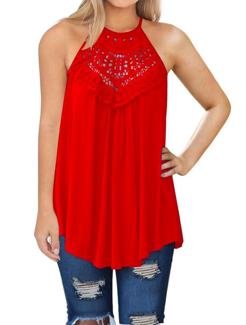 MIHOLL Womens Summer Casual Sleeveless Tops Lace Flowy Loose Shirts Tank Tops