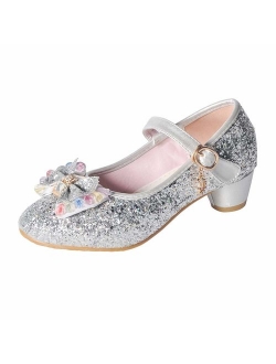 YIBLBOX Kids Girls Mary Jane Wedding Party Shoes Glitter Bridesmaids Low Heels Princess Dress Shoes