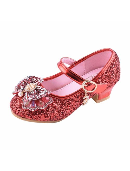 YIBLBOX Kids Girls Mary Jane Wedding Party Shoes Glitter Bridesmaids Low Heels Princess Dress Shoes