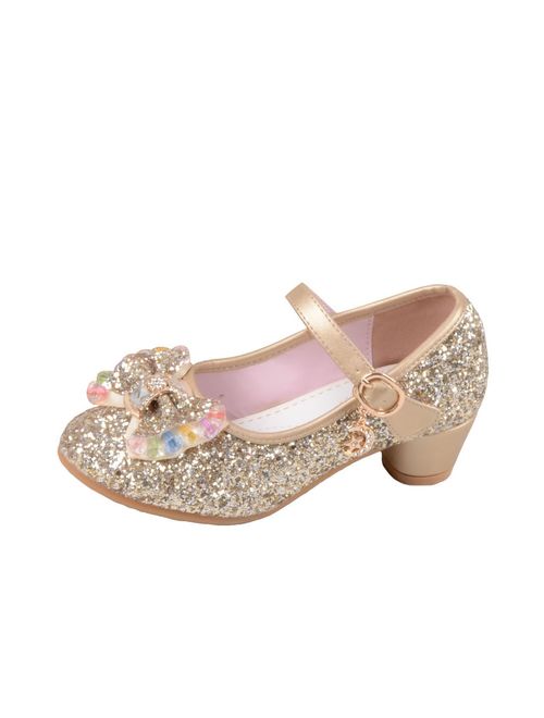 YIBLBOX Kids Girls Mary Jane Wedding Party Shoes Glitter Bridesmaids Low Heels Princess Dress Shoes