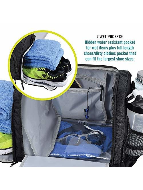 Ultimate Gym Bag 2.0: The Durable Crowdsource Designed Duffel Bag with 10 Optimal Compartments Including Water Resistant Pouch