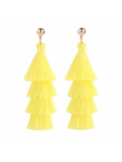 BaubleStar Tassel Earrings Handmade Tiered Thread Tassel Dangle Earrings, Multi Colors