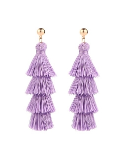 BaubleStar Tassel Earrings Handmade Tiered Thread Tassel Dangle Earrings, Multi Colors