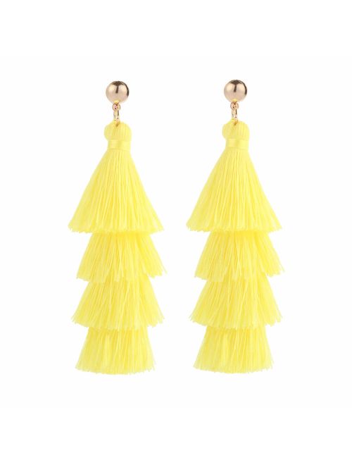 BaubleStar Tassel Earrings Handmade Tiered Thread Tassel Dangle Earrings, Multi Colors