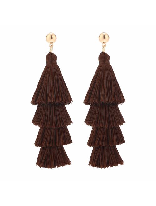 BaubleStar Tassel Earrings Handmade Tiered Thread Tassel Dangle Earrings, Multi Colors