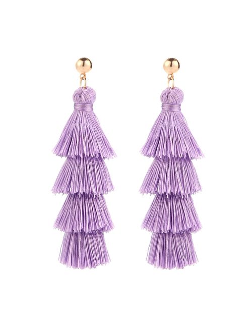 BaubleStar Tassel Earrings Handmade Tiered Thread Tassel Dangle Earrings, Multi Colors