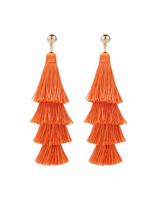 BaubleStar Tassel Earrings Handmade Tiered Thread Tassel Dangle Earrings, Multi Colors