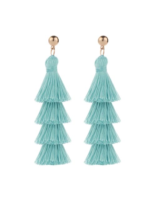 BaubleStar Tassel Earrings Handmade Tiered Thread Tassel Dangle Earrings, Multi Colors