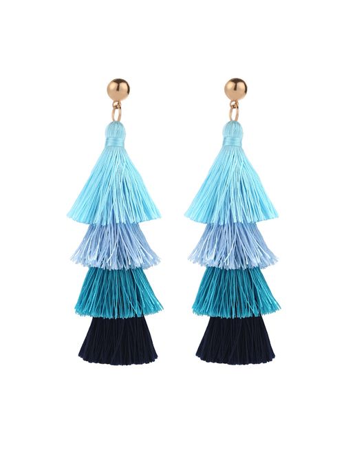 BaubleStar Tassel Earrings Handmade Tiered Thread Tassel Dangle Earrings, Multi Colors