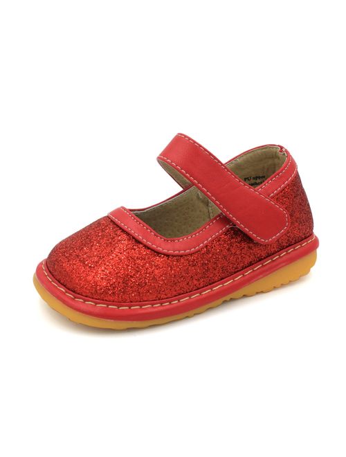 Little Mae's Boutique Mary Jane Sparkle Squeaky Walking Shoes With Removable Squeaker and Adjustable Strap