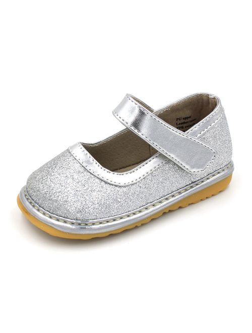 Little Mae's Boutique Mary Jane Sparkle Squeaky Walking Shoes With Removable Squeaker and Adjustable Strap