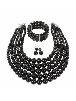 KOSMOS-LI Multi Layer Pearl Strand Costume Jewelry Sets