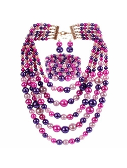 KOSMOS-LI Multi Layer Pearl Strand Costume Jewelry Sets