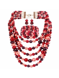 KOSMOS-LI Multi Layer Pearl Strand Costume Jewelry Sets