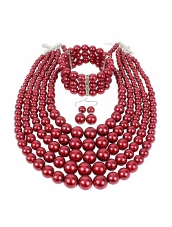 KOSMOS-LI Multi Layer Pearl Strand Costume Jewelry Sets