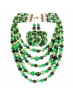 KOSMOS-LI Multi Layer Pearl Strand Costume Jewelry Sets