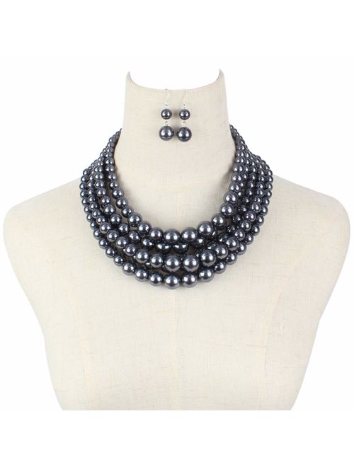 KOSMOS-LI Multi Layer Pearl Strand Costume Jewelry Sets