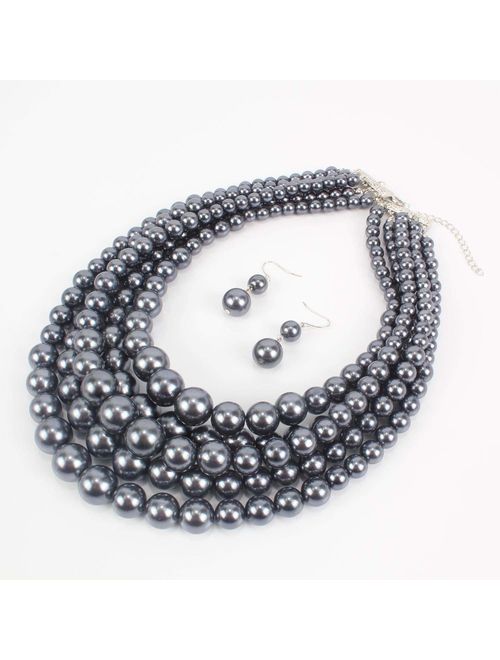 KOSMOS-LI Multi Layer Pearl Strand Costume Jewelry Sets