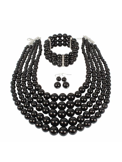 KOSMOS-LI Multi Layer Pearl Strand Costume Jewelry Sets