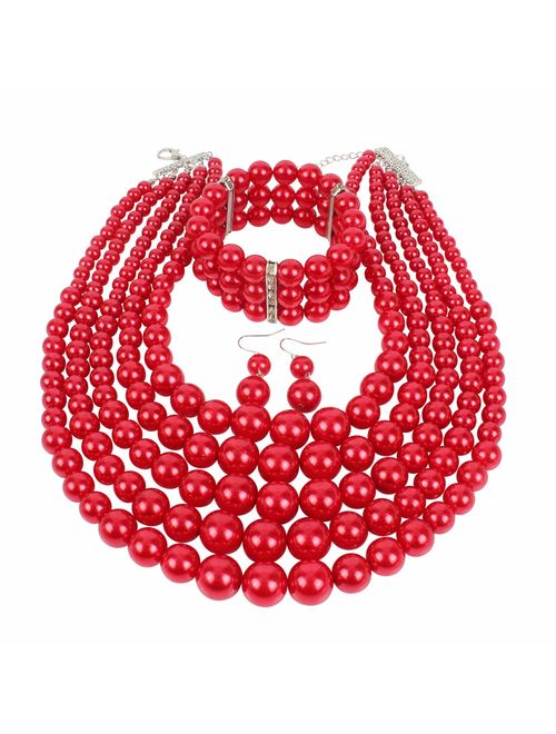 KOSMOS-LI Multi Layer Pearl Strand Costume Jewelry Sets