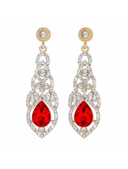 mecresh Crystal Rhinestone Bridal Wedding Chandelier Teardrop Dangle Earrings for Women in Silver Gold Black Champagne Red