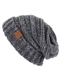 FunkyJunque Trendy Warm Oversized Chunky Soft Oversized Cable Knit Slouchy Beanie