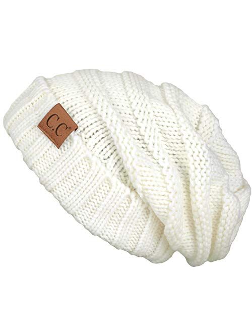 FunkyJunque Trendy Warm Oversized Chunky Soft Oversized Cable Knit Slouchy Beanie