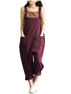 Yeokou Women's Linen Wide Leg Jumpsuit Rompers Overalls Harem Pants Plus Size