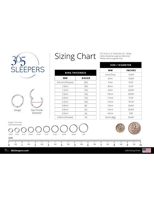 365 Sleepers 1 Pair Stainless Steel 20G (Very Thin) Hinged Segment Ring Hoop Sleeper Earrings Body Piercing 5mm / 6mm / 7mm / 8mm / 9mm / 10mm