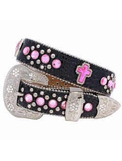 XS-1371-KIDS GIRLS WESTERN BELTS CROSS RHINESTONE BELTS