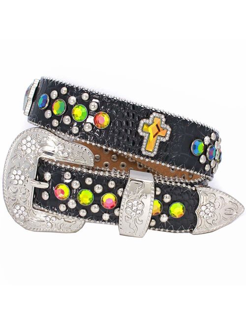 XS-1371-KIDS GIRLS WESTERN BELTS CROSS RHINESTONE BELTS