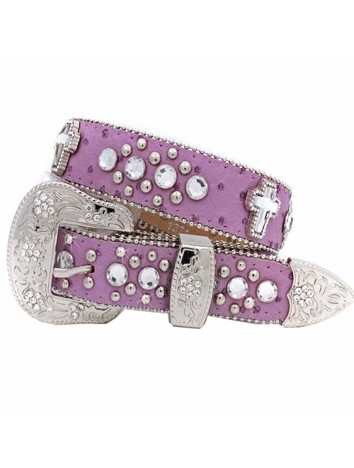 XS-1371-KIDS GIRLS WESTERN BELTS CROSS RHINESTONE BELTS