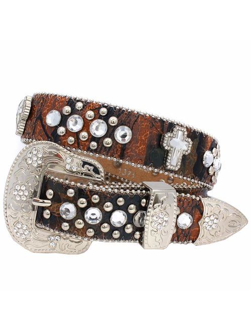 XS-1371-KIDS GIRLS WESTERN BELTS CROSS RHINESTONE BELTS