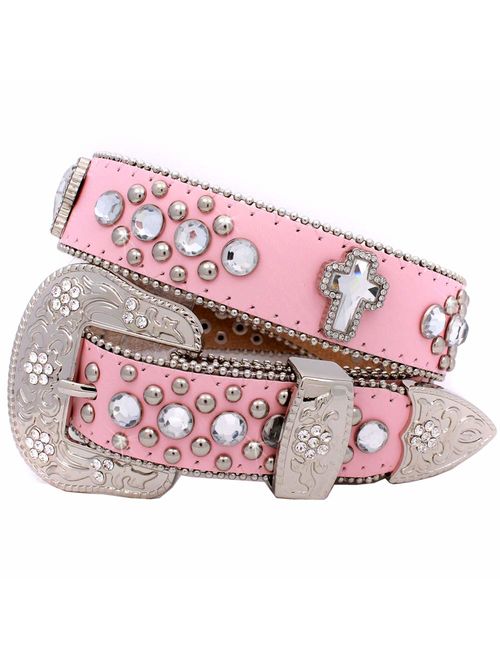 XS-1371-KIDS GIRLS WESTERN BELTS CROSS RHINESTONE BELTS