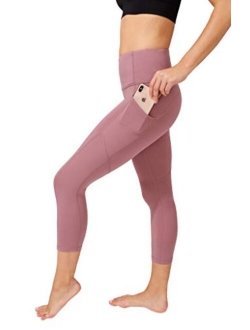 Yogalicious High Waist Tummy Control Leggings Squat Proof Yoga Capri with Side Pockets for Women