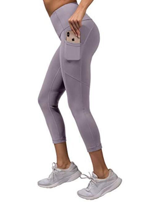 Yogalicious High Waist Tummy Control Leggings Squat Proof Yoga Capri with Side Pockets for Women