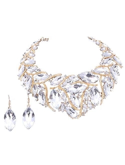 African Beads Jewelry Sets Women Bridal Crystal Statement Necklace Earring Jewelry Sets